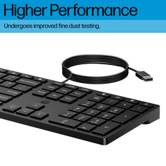 HP Wired Desktop 320K Keyboard, Full-size (100%), USB, Black
