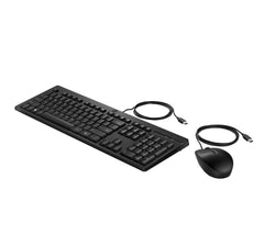 HP 225 Wired Mouse and Keyboard Combo, Full-size (100%), USB, Membrane, Black, Mouse included