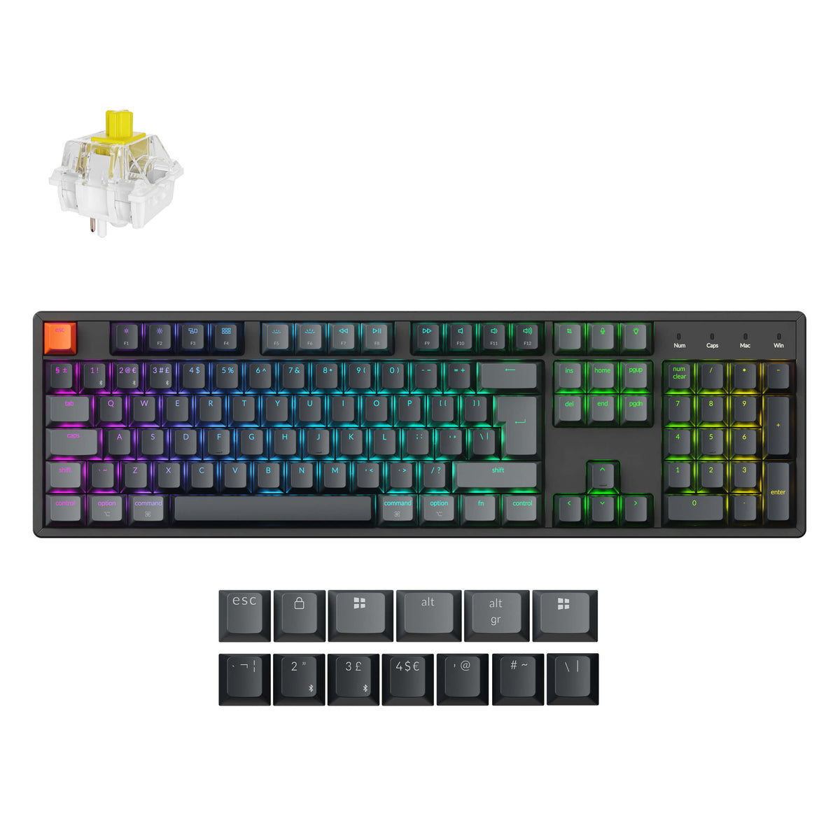 Keychron K10 Version 2, Wired & Wireless, USB + Bluetooth, Mechanical, QWERTY, RGB LED, Black, Grey