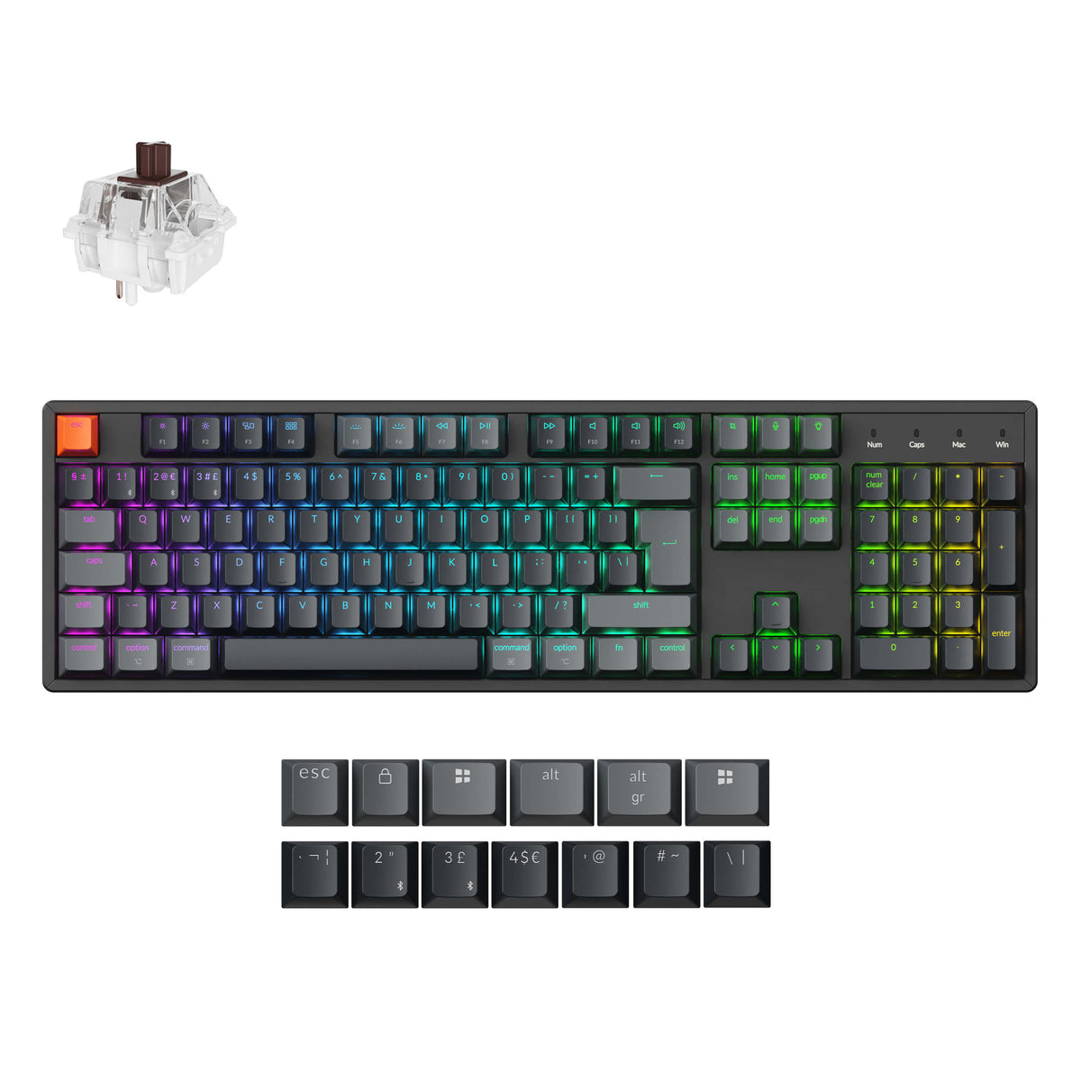 Keychron K10 Version 2, Wired & Wireless, USB + Bluetooth, Mechanical, QWERTY, RGB LED, Black, Grey