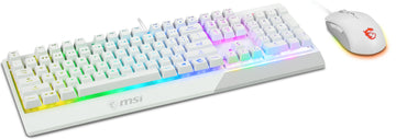 MSI VIGOR GK30 COMBO WHITE UK RGB MEMchanical Gaming Keyboard + Clutch GM11 WHITE Gaming Mouse ' UK Layout, 6-Zone RGB Lighting Keyboard, Dual-Zone RGB Lighting Mouse, 5000 DPI Optical Sensor, Center', Wired, USB, Membrane, QWERTY, RGB LED, White