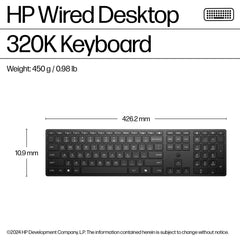 HP Wired Desktop 320K Keyboard, Full-size (100%), Wired, USB, Membrane, Black