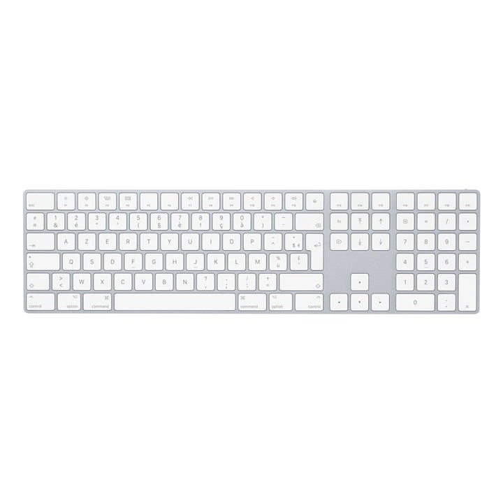 Apple Magic Keyboard w/ Numeric Keypad, Full-size (100%), Wired & Wireless, Bluetooth, Scissor key switch, AZERTY, Silver, White