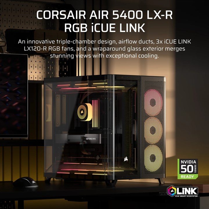 Corsair AIR 5400 LX-R RGB iCUE LINK Midi Tower Black