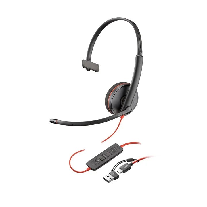 HP Poly Blackwire 3210 Monaural USB-C Headset +USB-C/A Adapter (Bulk)