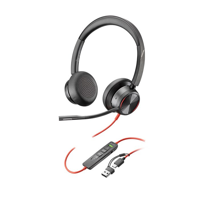 HP Poly Blackwire 8225 Stereo USB-C Headset +USB-C/A Adapter