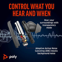 HP Poly Voyager Free 60+M UC Carbon Black Earbuds +BT700 USB-C Adapter +Touchscreen Charge Case