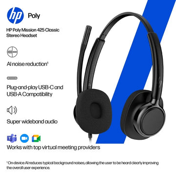 HP Poly Mission 425 Stereo USB Wired Headset Classic (Bulk)