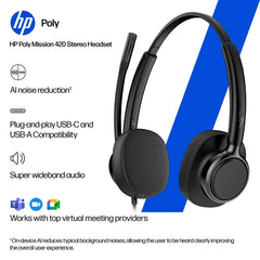 HP Poly Mission 415 Monaural USB Wired Headset Classic