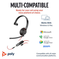 HP Poly Blackwire 5210 Monaural USB-C Headset +3.5mm Plug +USB-C/A Adapter (Bulk)