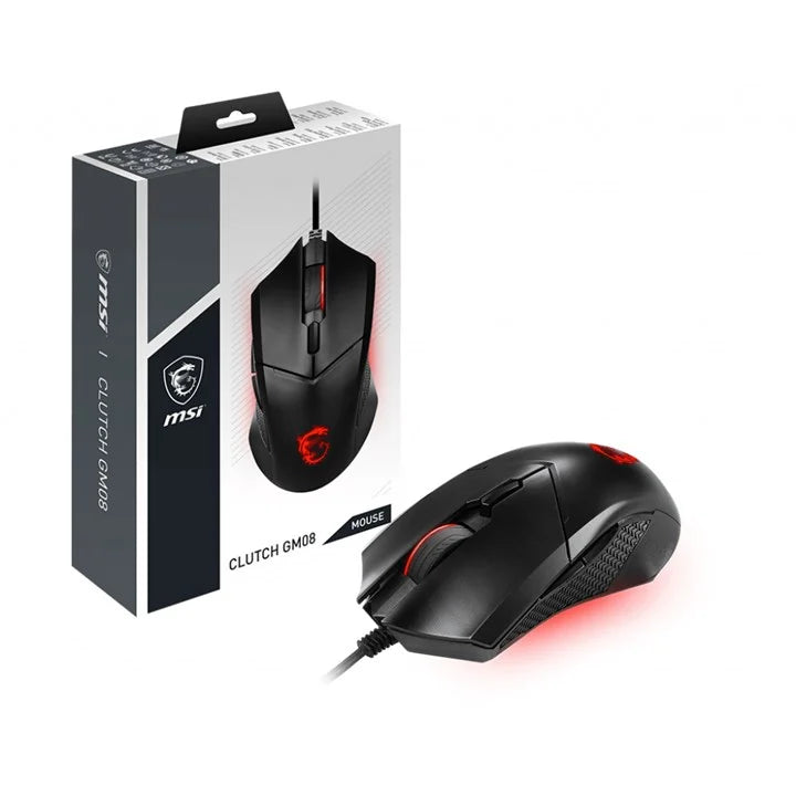 MSI CLUTCH GM08 Optical Gaming Mouse '4200 DPI Optical Sensor, 6 Programmable Button, Symmetrical Design, Durable Switch with 10+ Million Clicks, Weight Adjustable, Red LED'
