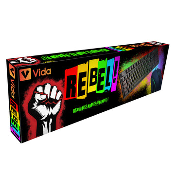 VIDA REBEL 2IN1 BLACK USB DESK KIT, Wired, USB, Membrane, QWERTY, RGB LED, Black
