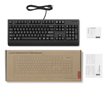 Lenovo Preferred Pro II USB, Full-size (100%), Wired, USB, Plunger key switch, QWERTY, Black