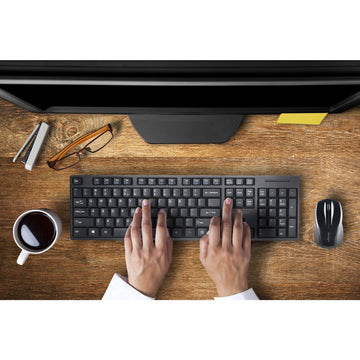 Kensington Pro Fit Low-Profile Wireless Desktop Set, Full-size (100%), Wireless, RF Wireless, Black