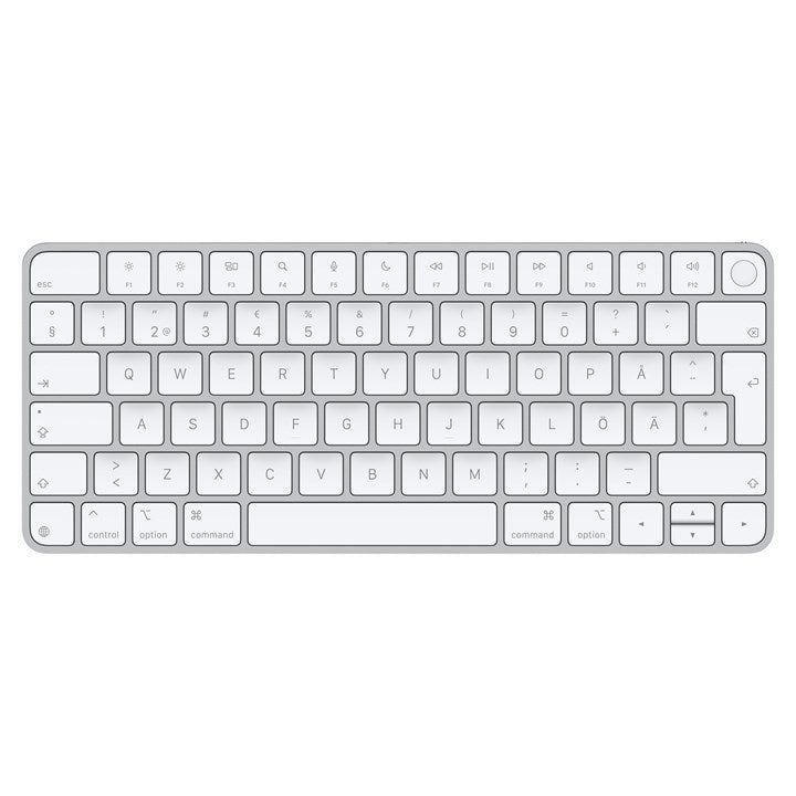 Apple Magic Keyboard with Touch ID for Mac models with silicon (USB–C) - Swedish, Mini, Wired & Wireless, USB + Bluetooth, QWERTY, Silver, White
