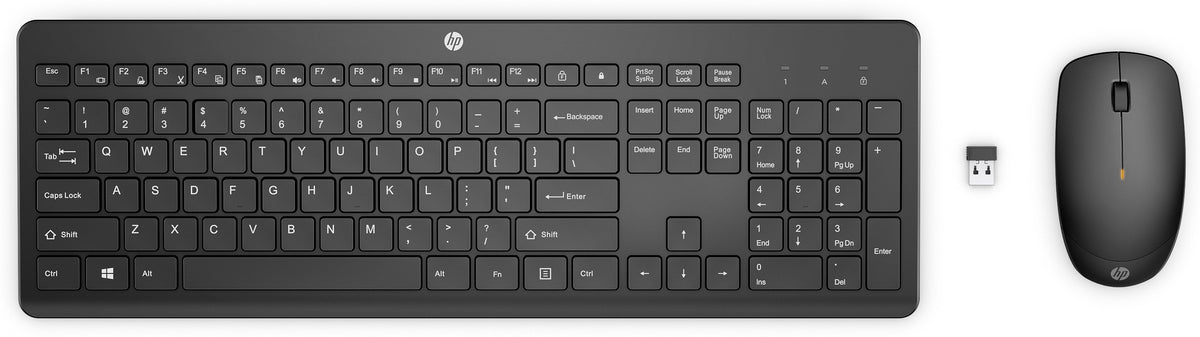 HP 235 Wireless Mouse and Keyboard Combo, Full-size (100%), Wireless, RF Wireless, Membrane, Black, Mouse included