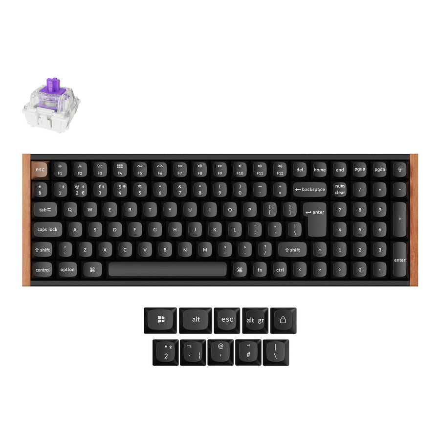 Keychron K4 HE, Full-size (100%), Wired & Wireless, USB + RF Wireless + Bluetooth, Magnetic-mechanical key switch, RGB LED, Black, Wood