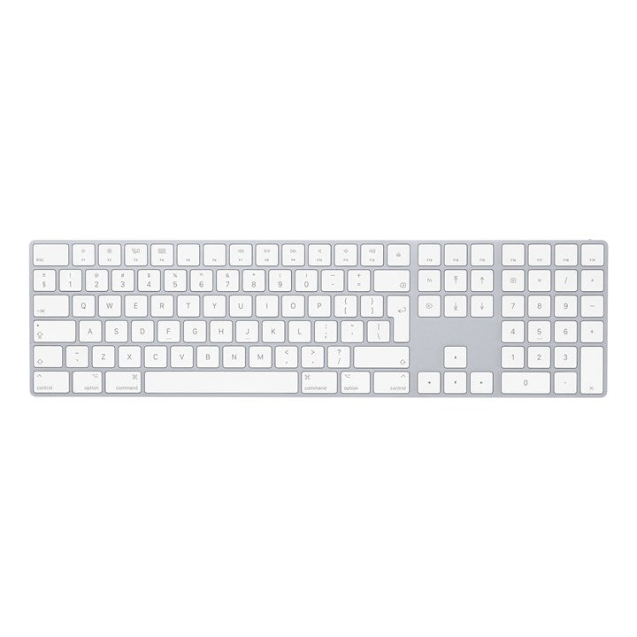Apple Magic Keyboard w/ Numeric Keypad, Full-size (100%), Wired & Wireless, Bluetooth, Scissor key switch, QWERTY, Silver, White
