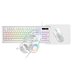 VIDA GAMER WHT 4IN1 USB KB MS HS KIT, Wired, USB, Membrane, QWERTY, RGB LED, White