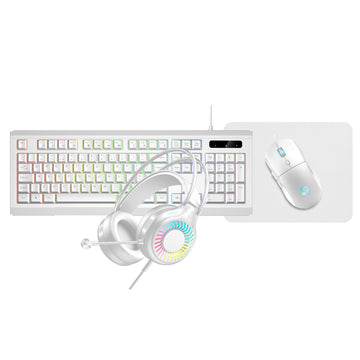 VIDA GAMER WHT 4IN1 USB KB MS HS KIT, Wired, USB, Membrane, QWERTY, RGB LED, White