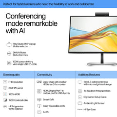 HP Series 5 Pro 23.8 inch FHD USB-C Conferencing Monitor - 524pm, 60.5 cm (23.8"), 1920 x 1080 pixels, Full HD, LCD, 5 ms, Black