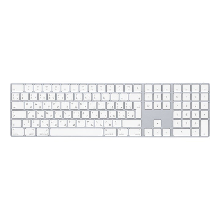 Apple Magic Keyboard w/ Numeric Keypad, Full-size (100%), Wired & Wireless, Bluetooth, Scissor key switch, QWERTY, Silver, White