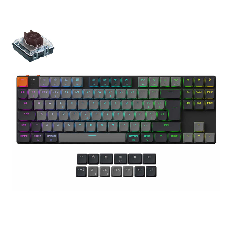 Keychron K1, Wired & Wireless, USB + Bluetooth, Mechanical, QWERTY, RGB LED, Grey