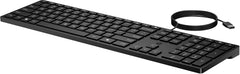HP Wired Desktop 320K Keyboard, Full-size (100%), Wired, USB, Membrane, Black