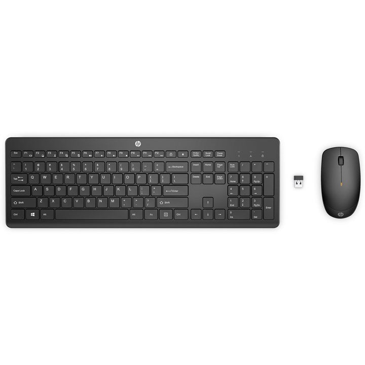 HP 235 Wireless Mouse and Keyboard Combo, Full-size (100%), Wireless, RF Wireless, Membrane, Black, Mouse included