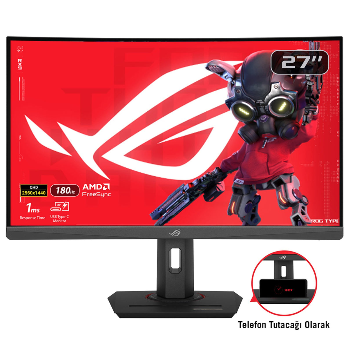 ASUS XG27WCS, 68.6 cm (27"), 2560 x 1440 pixels, Wide Quad HD, 1 ms, Black