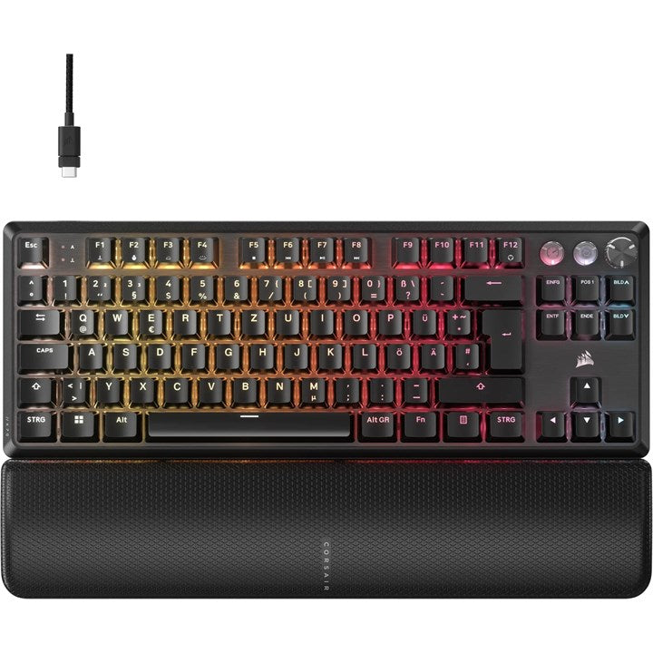 Corsair K70 PRO TKL, Wired, USB, Magnetic-mechanical key switch, QWERTZ, RGB LED, Black