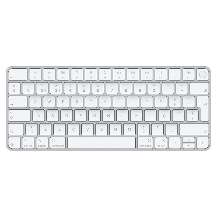 Apple Magic Keyboard with Touch ID for Mac models with silicon (USB–C) - Portuguese, Mini, Wired & Wireless, USB + Bluetooth, QWERTY, Silver, White