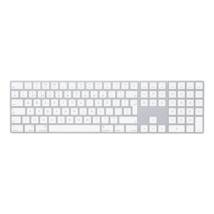 Apple Magic Keyboard w/ Numeric Keypad, Full-size (100%), Wired & Wireless, Bluetooth, Scissor key switch, QWERTY, Silver, White