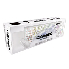 VIDA GAMER WHT 4IN1 USB KB MS HS KIT, Wired, USB, Membrane, QWERTY, RGB LED, White
