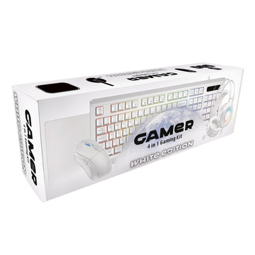VIDA GAMER WHT 4IN1 USB KB MS HS KIT, Wired, USB, Membrane, QWERTY, RGB LED, White