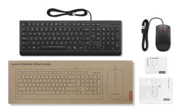 Lenovo Essential Wired Combo Black US Euro, Full-size (100%), Wired, USB, Black, Mouse included