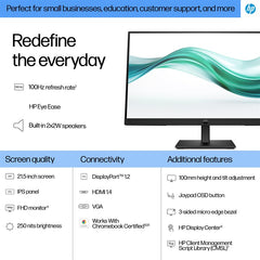 HP Series 3 Pro 21.5 inch FHD Monitor 322ph, 54.6 cm (21.5"), 1920 x 1080 pixels, Full HD, LCD, 5 ms, Black
