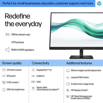 HP Series 3 Pro 21.5 inch FHD Monitor 322ph, 54.6 cm (21.5"), 1920 x 1080 pixels, Full HD, LCD, 5 ms, Black