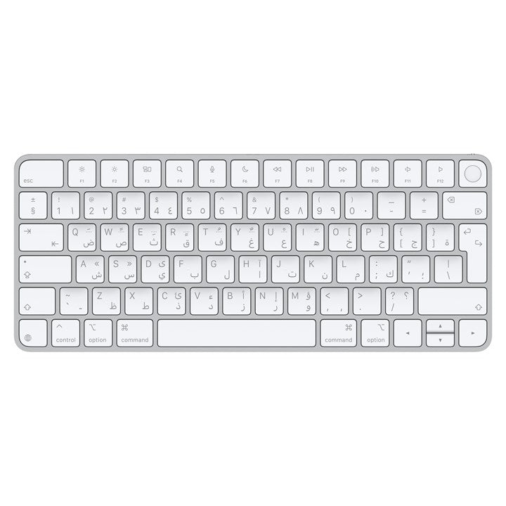 Apple Magic Keyboard with Touch ID for Mac models with silicon (USB–C) - Arabic, Mini, Wired & Wireless, USB + Bluetooth, Silver, White