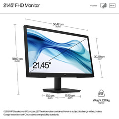 HP Series 3 Pro 21.45 inch FHD Monitor - 322pv, 54.5 cm (21.4"), 1920 x 1080 pixels, Full HD, LCD, 5 ms, Black