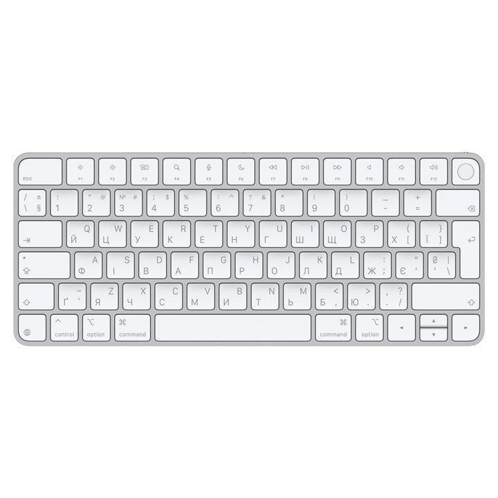 Apple Magic Keyboard with Touch ID for Mac models with silicon (USB–C) - Ukrainian, Mini, Wired & Wireless, USB + Bluetooth, Silver, White