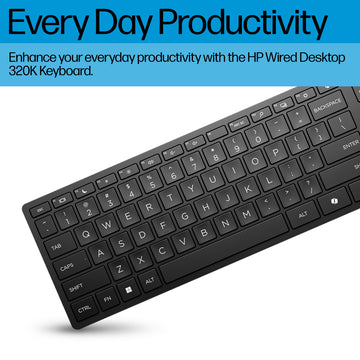HP Wired Desktop 320K Keyboard, Full-size (100%), USB, Black