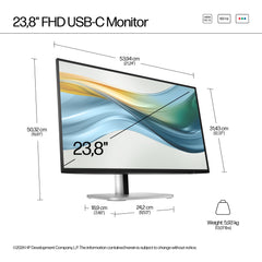 HP Series 5 Pro 23.8 inch FHD USB-C Monitor - 524pu, 60.5 cm (23.8"), 1920 x 1080 pixels, Full HD, LCD, 5 ms, Black, Silver