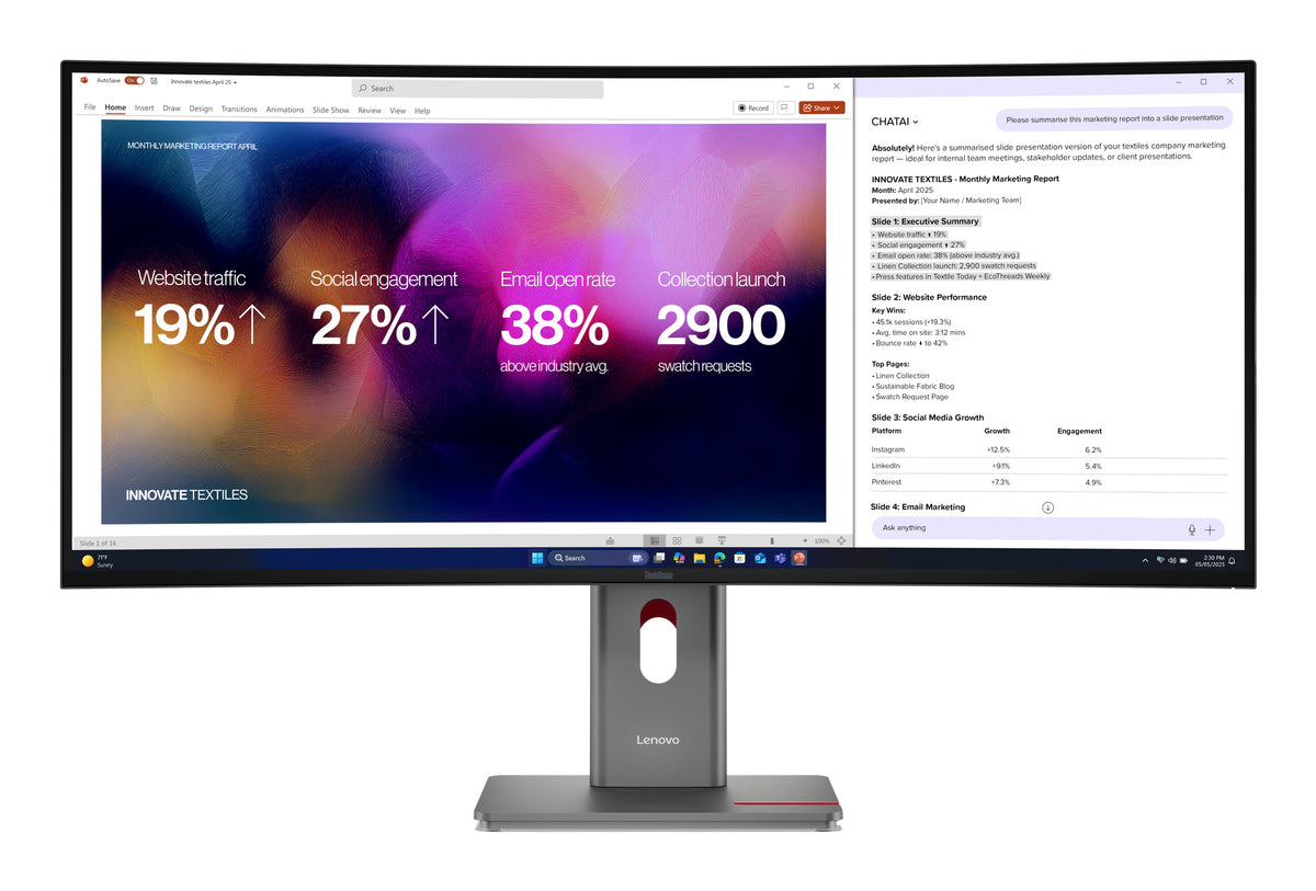 Lenovo ThinkVision P40WD-40 Monitor, 100.8 cm (39.7"), 5120 x 2160 pixels, LCD, 6 ms, Black