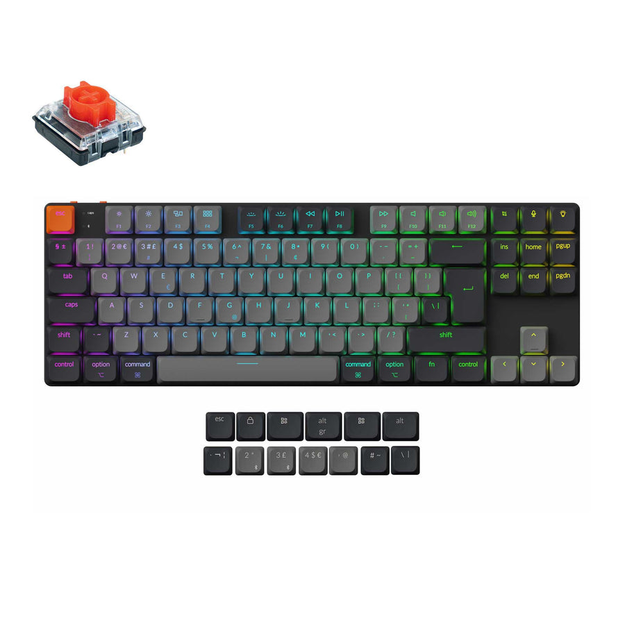Keychron K1, Wired & Wireless, USB + Bluetooth, Mechanical, QWERTY, RGB LED, Grey