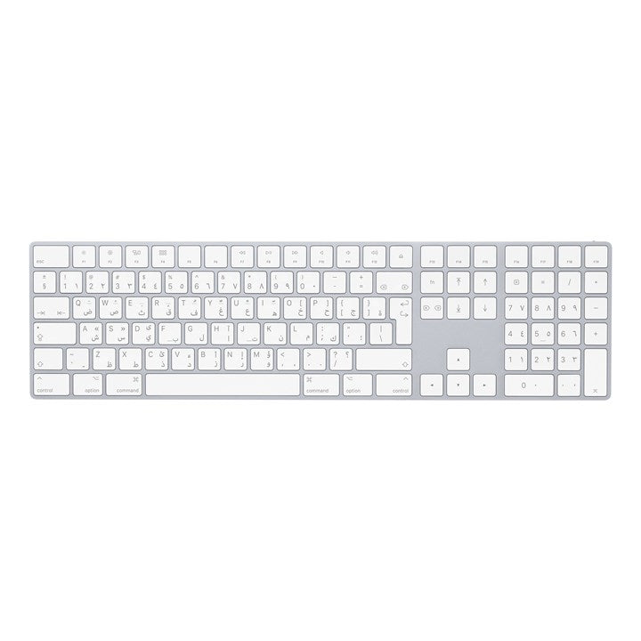 Apple Magic Keyboard w/ Numeric Keypad, Full-size (100%), Wired & Wireless, Bluetooth, Scissor key switch, QWERTY, Silver, White