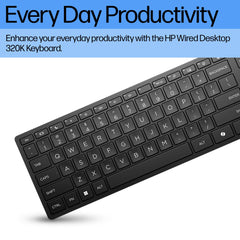 HP Wired Desktop 320K Keyboard, Full-size (100%), Wired, USB, Membrane, Black