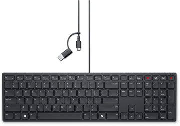 DELL Pro Wired Collaboration Keyboard - KB525C - US International (QWERTY), Full-size (100%), Wired, USB, Plunger key switch, QWERTY, Black