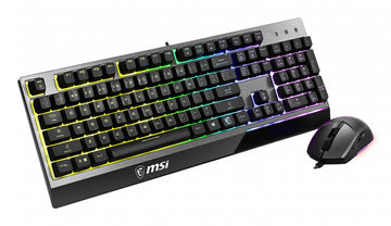 MSI VIGOR GK30 COMBO RGB MEMchanical Gaming Keyboard + Clutch GM11 Gaming Mouse ' UK Layout, 6-Zone RGB Lighting Keyboard, Dual-Zone RGB Lighting Mouse, 5000 DPI Optical Sensor, RGB Mystic Light', Wired, USB, Mechanical, QWERTY, RGB LED, Black