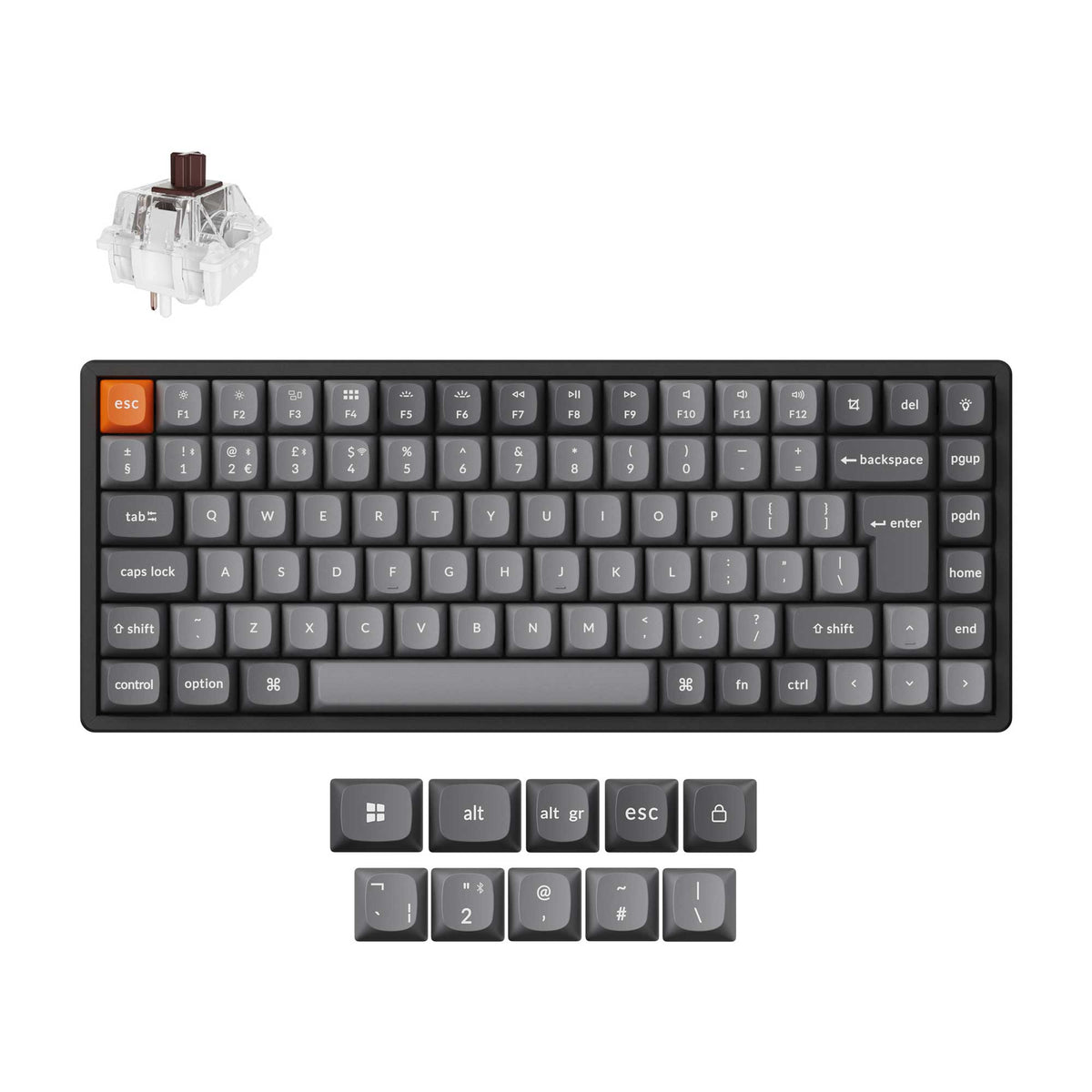 Keychron K2 Max, Wired & Wireless, USB + RF Wireless + Bluetooth, Mechanical, QWERTY, RGB LED, Black, Grey